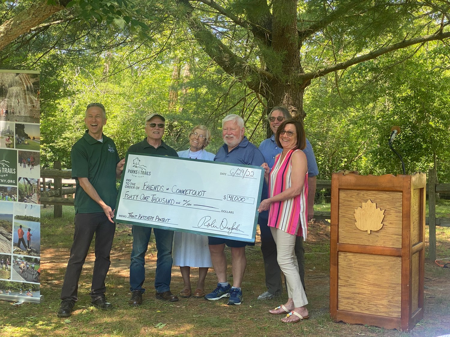 The Friends of Connetquot State Park Preserve accept their $41,000 matching grant from Parks & Trails New York.